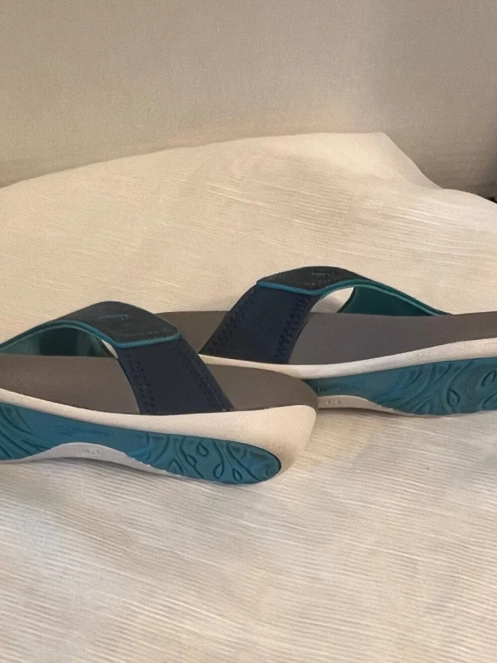 Dansko Katy Blue & Gray Leather Slip On Flip Flop Sandals - Picture 8 of 15